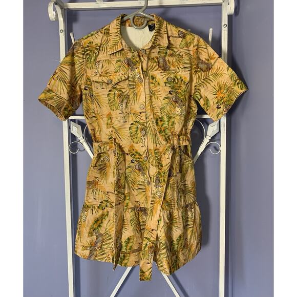 Desigual tropical shirt dress leopard cheetah safari M - Picture 8 of 12